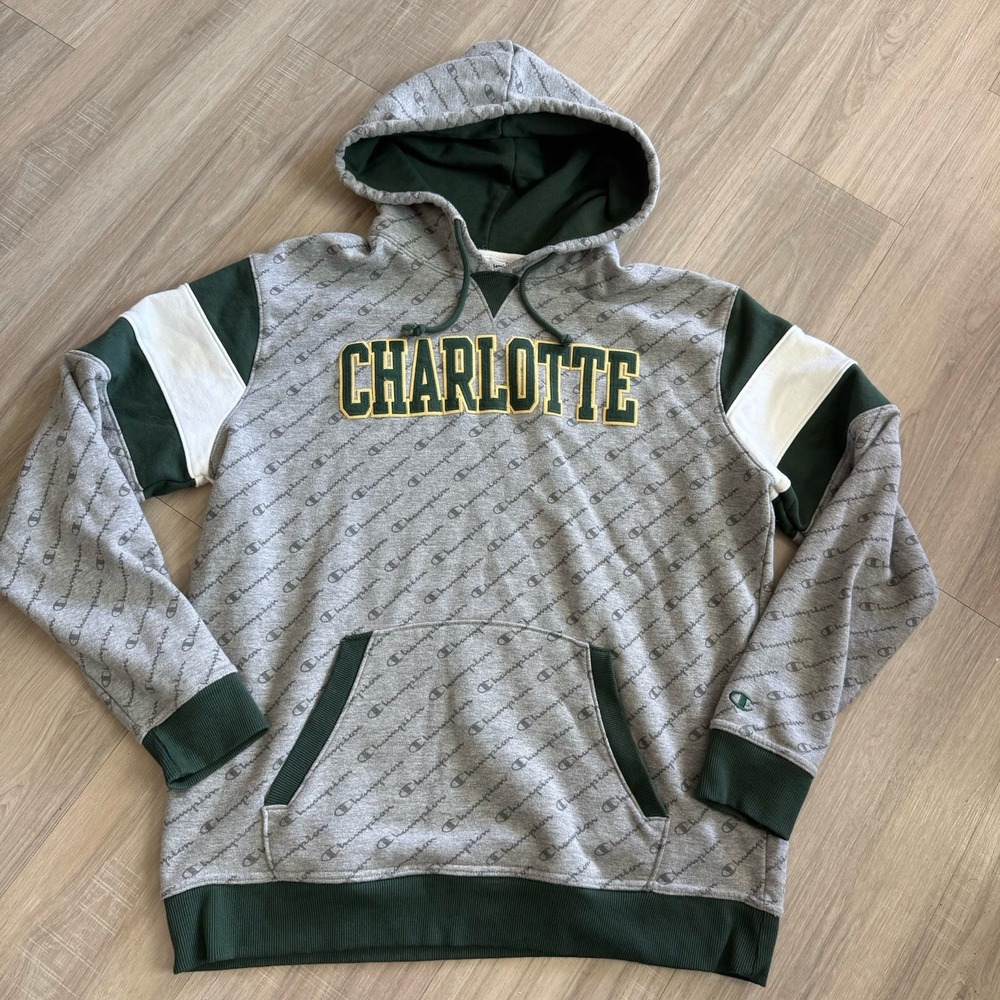 Champion Cotton Men's Hoodie Grey, Green Size‎ XL All Over Print Charlotte NC